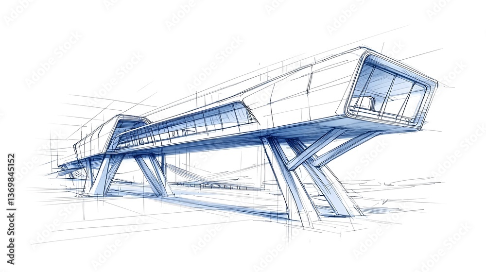 Leinwandbilder a hand drawn sketch depicting an avant garde futuristic bridge design that appears to defy gravity t