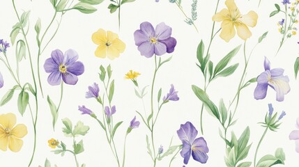 Watercolor Floral Pattern on White Background