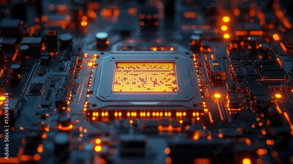 Poster illuminated cpu: a close-up of a computer processor's intricate design