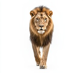 A striking photo of a lion on a white background