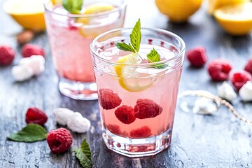 Raspberry lemon lemonade drink for hot summer days