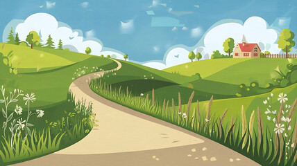 Obraz premium countryside landscape with a winding path of Vector Illustrations