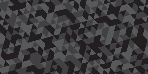 Abstract geometric black and gray background seamless mosaic and low polygon triangle texture wallpaper. Triangle shape retro wall grid pattern geometric ornament tile vector square element.	
