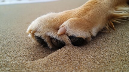 Close-up of Golden Retriever Paw on Sandy Beach Surface