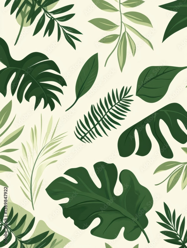 Aufkleber elegant botanical pattern featuring scattered leaves in soft natural green hues for a balanced minim
