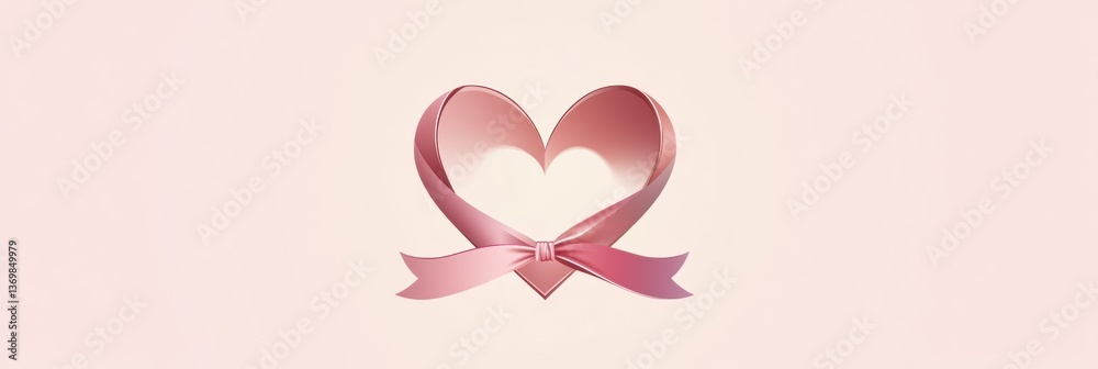 Poster elegant heart logo design featuring a ribbon with soft pink and red gradients in a modern romantic s