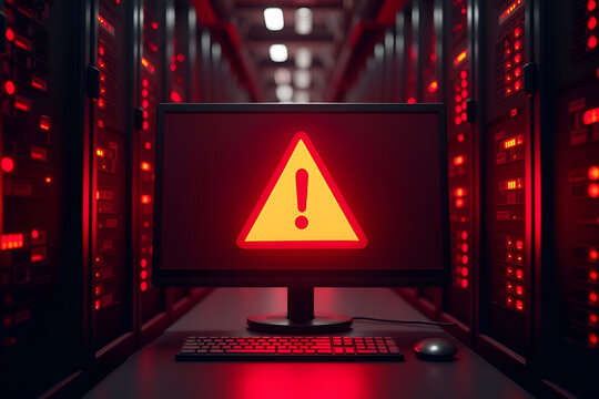 Red Triangle Warning in High Tech Server Room