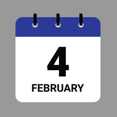 Vector illustration of a calendar icon showing dates and events. FEBRUARY 4 Calendar Icon – Flat Design, Minimalist Date Illustration