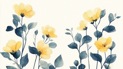 Delicate Yellow Flowers & Teal Leaves