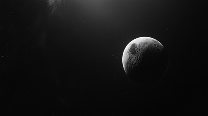 Black and white photograph of a crescent moon against a dark sky.