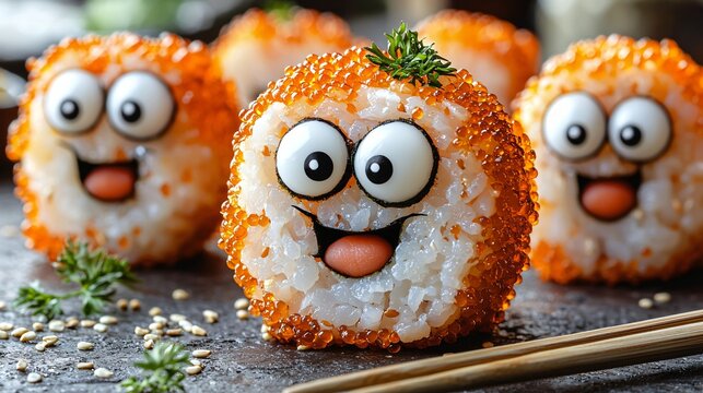 Cute Sushi Faces Delightful Food Art of excellence in splendor beyond compare with grace in style.