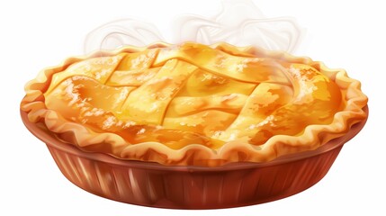 A warm apple pie clipart with a golden crust and steam rising, placed on a white background.