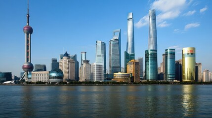 Obraz premium A historical skyline with a mix of old and new skyscraper designs.