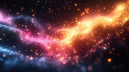 Fototapeta premium Cosmic Sparkle: A mesmerizing display of vibrant colors and sparkling particles, evoking a sense of wonder and cosmic energy.