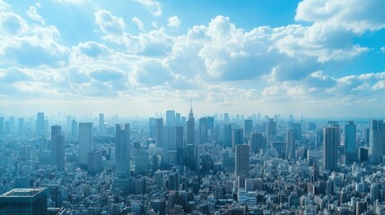 A panoramic view of a multi-layered city with skyscrapers at different elevations.