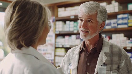 Obraz premium Pharmacist advising a patient on over-the-counter medication choices.