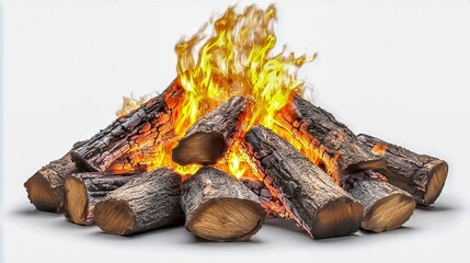 Obraz premium A roaring bonfire of wood logs creates a magnificent blaze, with dancing flames and intense heat, as the wood keeps burning and leaving behind glowing embers like a huge campfire.
