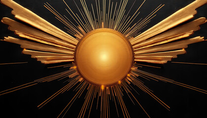 Elegant golden sunburst design on a black background, perfect for modern decor and artistic inspiration concept
