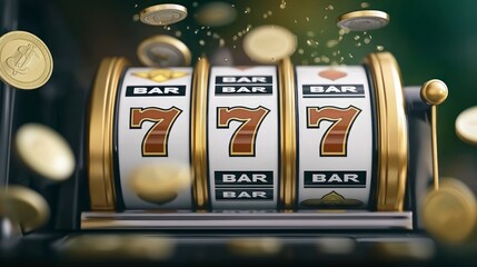 Lucky Seven Jackpot Classic Slot Machine with Gold Coins Winning Big