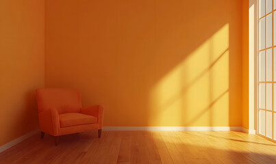 Minimalist Scandinavian Living Room with Wooden Furniture and Soft Sunlight 3D Render