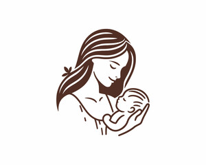 Happy Mother's Day Cartoon Logo. Mother and Baby Vector Illustration Design