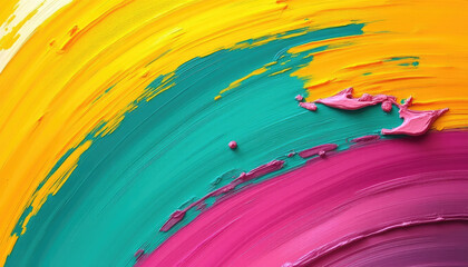 Vibrant abstract paint strokes in yellow, teal, and pink, perfect for artistic background and creative expression concept