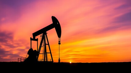 Silhouette Oil Pump at Sunset Energy Production, Energy , Oilfield