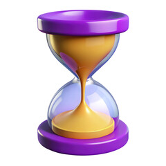 purple hourglass with sand 3d render icon in cartoon plastic style minimal isolated on transparent white background, clipping path