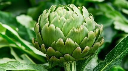 Obraz premium Close-up of an Artichoke in Garden Setting, Food , Vegetable