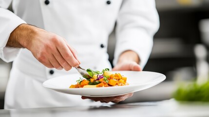 Chef Plating Colorful Appetizer Hands, Tongs, Plate, Culinary , Gourmet