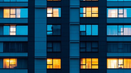 Building Facade Blue Hour, Warm Windows, Cityscape ,Architecture