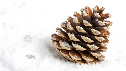 Christmas-Themed Pinecone with Snow-Dusted Edges, Isolated on a White Background, perfect for Christmas decorations and winter home styling, High-Quality Festive Natural Decoration Stock Image