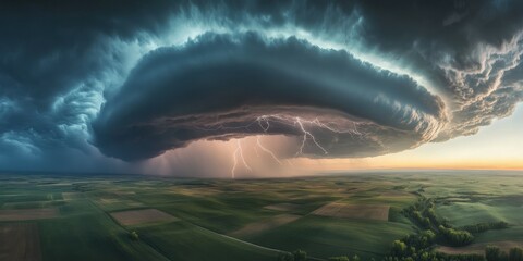 Thunderstorm clouds with lightning