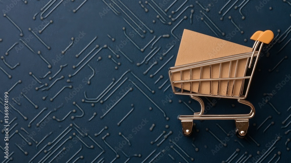 Poster modern ai learning system predicting consumer trends with shopping cart and abstract background