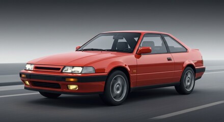 Obraz premium Classic Red Coupe Car on the Road: Vintage Automobile Design for Enthusiasts and Collectors