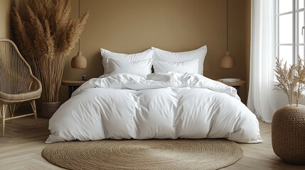 Cozy Scandinavian Style Bedroom with Hypoallergenic Bedding and Natural Elements