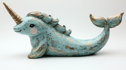 Enchanting Turquoise Narwhal Unicorn Figurine of excellence in splendor beyond compare with grace.