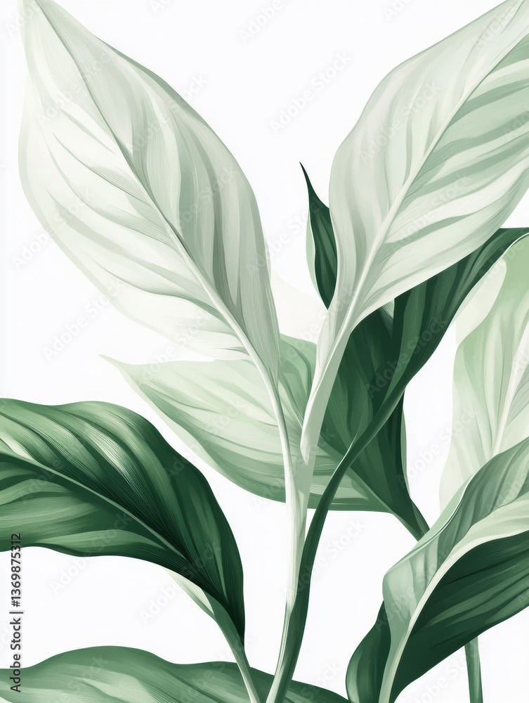 Poster elegant botanical pattern showcasing scattered leaves in soft green hues for a minimalist design aes