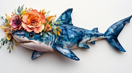 Fototapeta premium Floral Crowned Shark Sculpture of excellence in splendor beyond compare with grace in style.