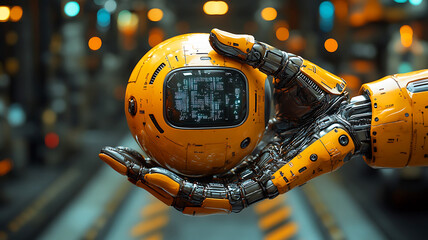 Robotic arm with a symbol of an idea