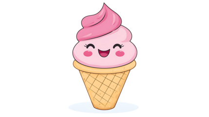 Cute pink ice cream cone with a smiley face.