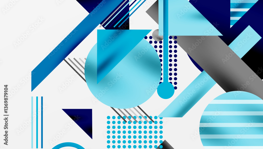 Aufkleber Geometric Abstract Background with Bold Shapes and Contrasting Colors. Circles, triangles, squares and lines with shadow effect