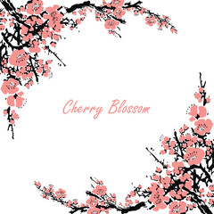 Realistic Sakura Blossom - Japanese Cherry Tree. Artistic Branch Plum Blossom. Vector