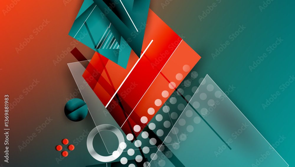 Fototapete abstract background - overlapping circles, rectangles, and triangles with vibrant gradients. semi-tr