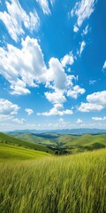 Obraz premium Vast green hills under a bright blue sky