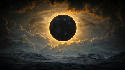 Obraz premium Pixelated Solar Eclipse Over Snowy Mountains