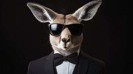 Sophisticated Kangaroo Wearing A Suit And Sunglasses On Black Backdrop. Perfect For Any Project Needing A Cool And Unique Touch.