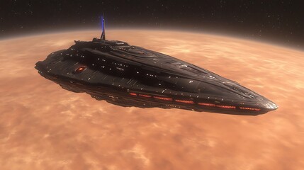 Obraz premium A detailed depiction of a large spacecraft in outer space