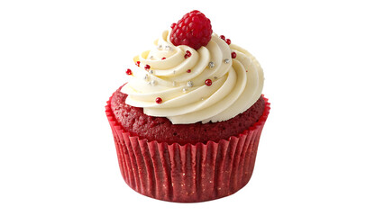 Red Velvet Cupcake PNG – Delicious Dessert with Cream Cheese Frosting and Raspberry on Transparent Background