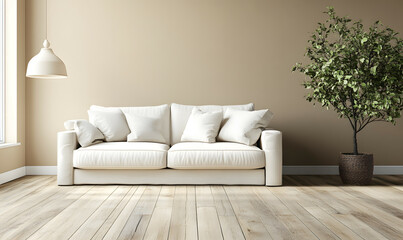 Modern Interior Living Room with Scandinavian Design and Natural Lighting 3D Render